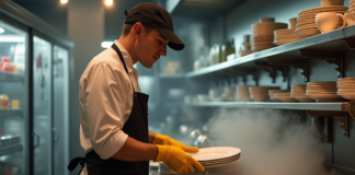 SE BUSCA LAVAPLATOS PARA ASEO Y CLASIFICACIÓN DE UTENSILIOS EN COCINA DE RESTAURANTE